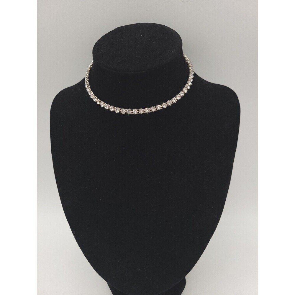 Icing‎ Signed Clear Rhinestone Silver Tone Choker Necklace Adjustable Sparkling
